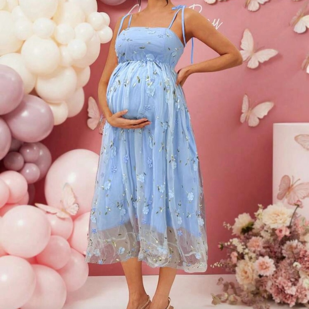 Light Blue Floral Maternity Dress
